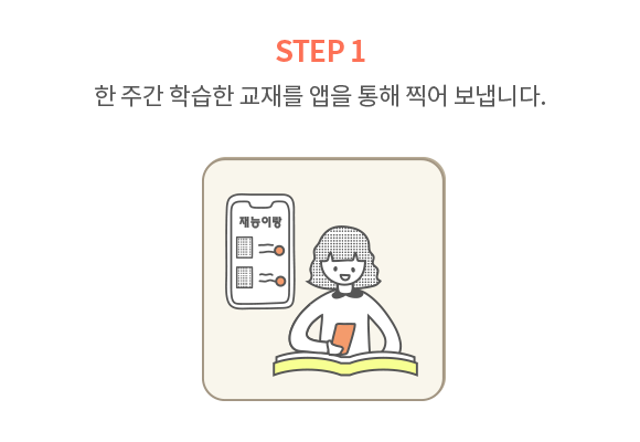 한 주간 학습한 교재를 앱을 통해 찍어 보냅니다.